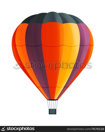 Colorful Hot air balloon isolated on white background vector illustration. Aircraft used to fly gas. Ballon consists of gas burner, a shell and a basket for carrying passengers, Romantic flight travel. Colorful Hot air balloon isolated on white background vector illustration. Aircraft used to fly gas
