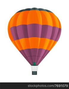 Colorful Hot air balloon isolated on white background vector illustration. Aircraft used to fly gas. Ballon consists of gas burner, a shell and a basket for carrying passengers, Romantic flight travel. Colorful Hot air balloon isolated on white background vector illustration. Aircraft used to fly gas