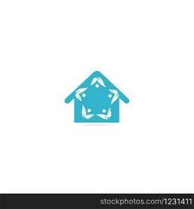 Colorful house icon with abstract happy human silhouette. Health center home care real estate apartments or hotel logo kindergarten or preschool design concept.