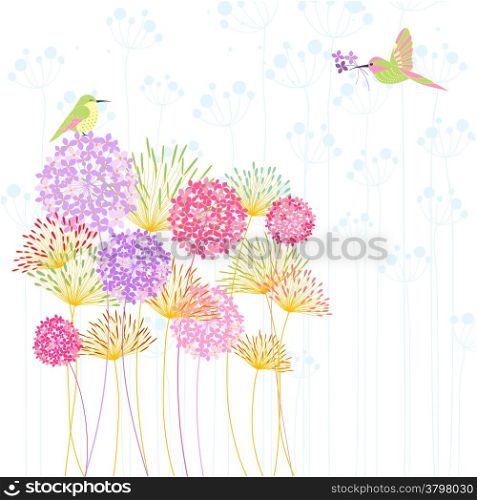 Colorful Hummingbird and Flower