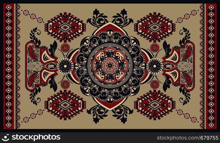 Colorful hungarian vector design for rug, towel, carpet, textile, fabric. Floral stylized decorative motifs. Rectangular ethnic floral design with ornamental center. Colorful hungarian vector design for rug, towel, carpet, textile, fabric, cover. Floral stylized decorative motifs. Rectangular ethnic floral design with ornamental center