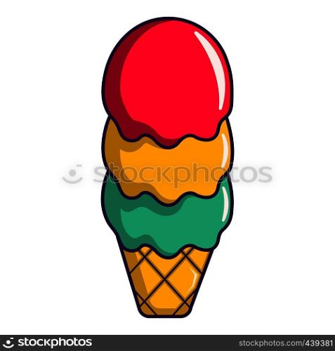 Colorful ice cream in waffle cup icon. Cartoon illustration of colorful ice cream in waffle cup vector icon for web. Colorful ice cream in waffle cup icon