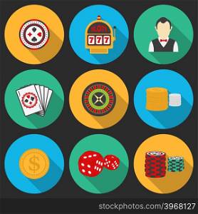 Colorful icon set on a casino theme. Gambling icons, casino icons, money icons