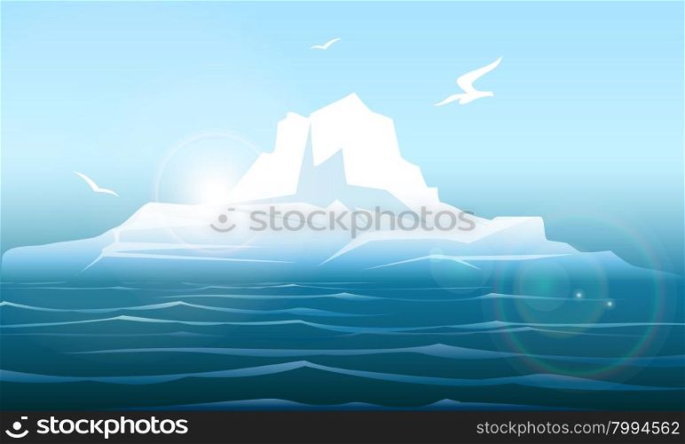 Colorful illustration of Arctic iseberg in the northern sea.