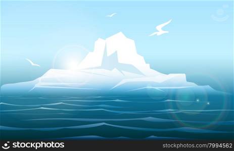 Colorful illustration of Arctic iseberg in the northern sea.