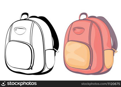 Colorful illustration of cartoon school backpack design isolated.