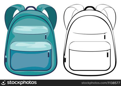 Colorful illustration of cartoon school backpack design isolated.