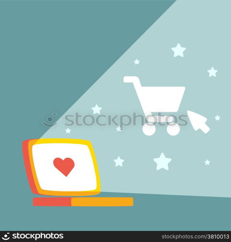 colorful illustration of shopping on line at night