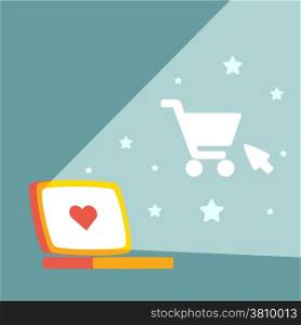 colorful illustration of shopping on line at night