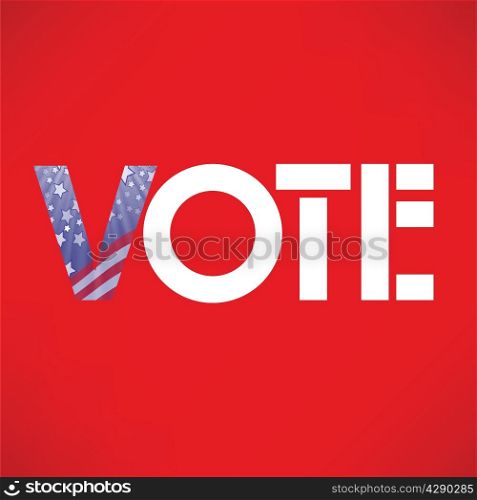 colorful illustration VOTE capital letters with flag pattern on red background