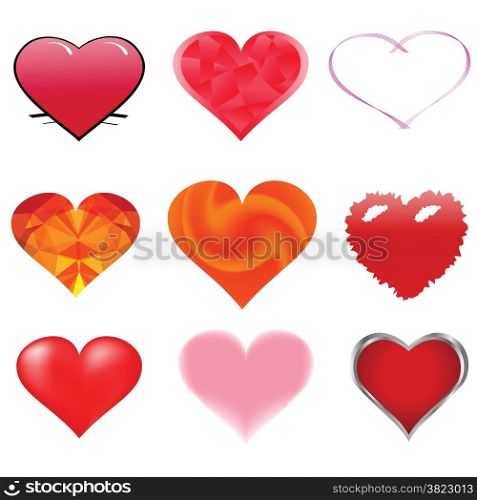 colorful illustration with abstract hearts set on white background