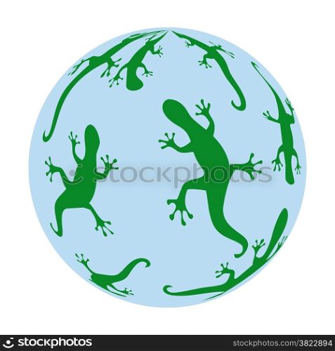 colorful illustration with alamander sphere on white background