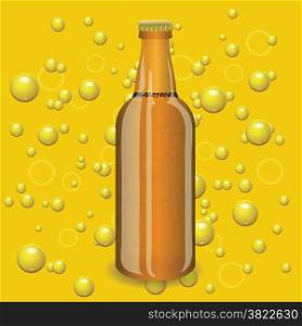 colorful illustration with beer bottle on a yellow bubbles background
