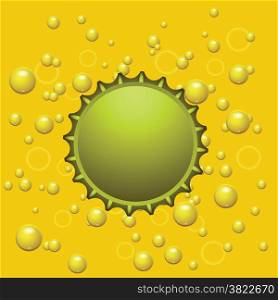 colorful illustration with beer cap on a yellow bubbles background