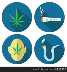 colorful illustration with cannabis icons on white background