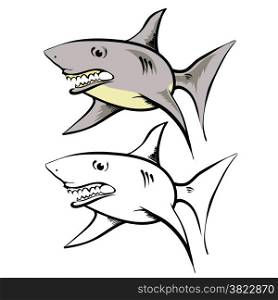 colorful illustration with cartoon shark on white background