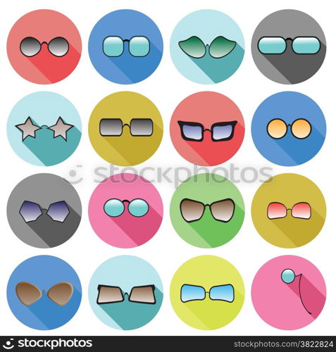 colorful illustration with glasses icons on white background