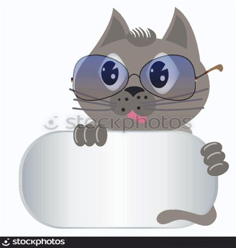 colorful illustration with gray cat and glasses for your design