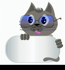 colorful illustration with gray cat and glasses for your design