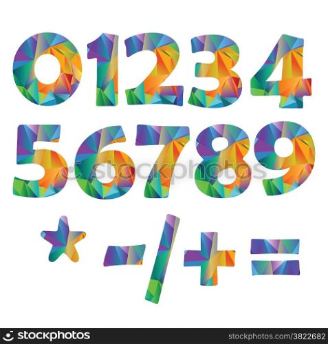 colorful illustration with Numbers set in modern polygonal crystal style on white background
