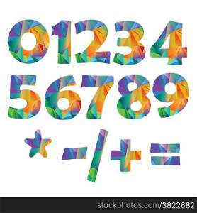 colorful illustration with Numbers set in modern polygonal crystal style on white background