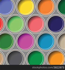 colorful illustration with oil paint buckets on white background