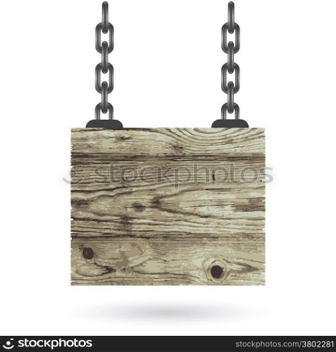 colorful illustration with Old color wooden board with chain on a white background for your design