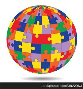 colorful illustration with puzzle sphere on white background