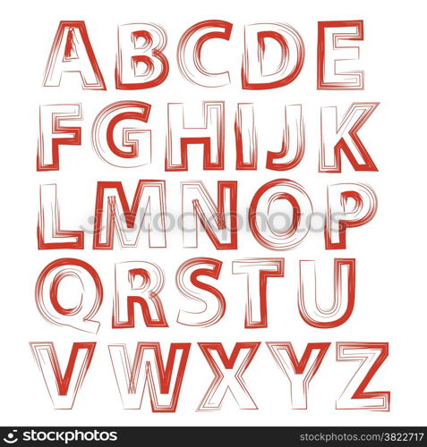 colorful illustration with red alphabet on white background