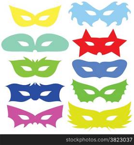 colorful illustration with set of masks on white background