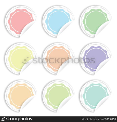 colorful illustration with set of paper stickers on white background