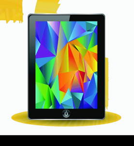 colorful illustration with tablet computer on a sun background for your design