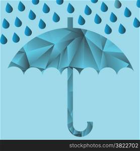 colorful illustration with umbrella and rain drops on azure background