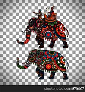 Colorful indian elephant isolated on transparent background, vector illustration. Indian elephant transparent background