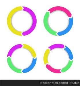 Colorful infographic circles with 2, 3, 4, 5 sections. Vector design.