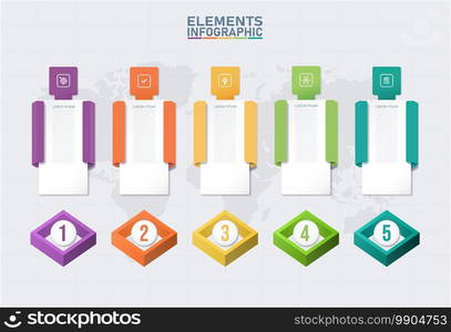 Colorful infographic elements template,Business concept with 5 options, steps or processes and marketing can be used for workflow layout presentation.