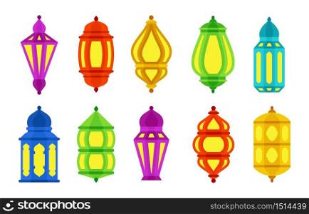 Colorful Islamic Arabic Lantern Symbol Icon Collection Set Isolated