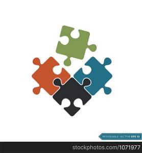 Colorful Jigsaw Puzzle Icon Vector Template Flat Design