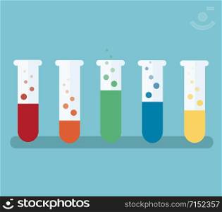 colorful laboratory filled with a clear liquid and blue background