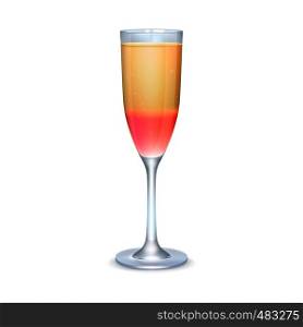 Colorful layered alcohol drink on a white background. Colorful layered alcohol drink