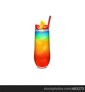 Colorful layered cocktail on a white background. Colorful layered cocktail