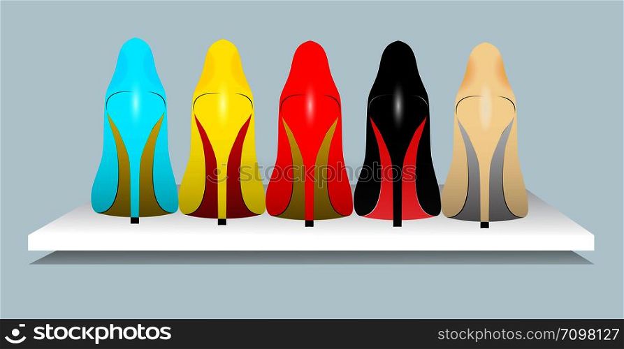 Colorful Leather Woman High Heel Shoes. Vector Illustration