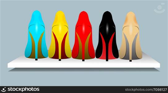 Colorful Leather Woman High Heel Shoes. Vector Illustration
