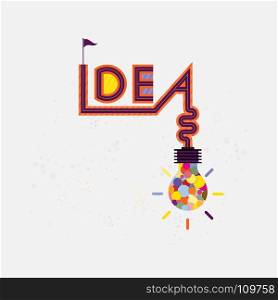 Colorful light bulb icon and Creativity idea sign.Modern typography design.Creative design for wall graphics, typographic poster, advertisement, web design and office space graphics.Vector illustration