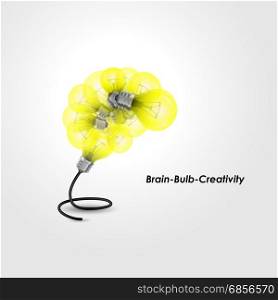 Colorful light bulb logo design and creative brain idea concept.Design concept for business idea ,abstract background,invention and innovation,education symbol, poster,flyer,cover or brochure.Vector illustration