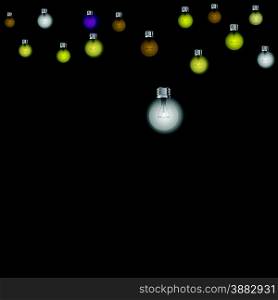 colorful light bulbs on blackground. Vector illustration