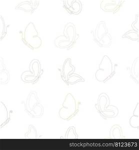 Colorful line art butterfly flying seamless pattern. Butterflies insects continuous one line drawing. Vector isolated on white. 