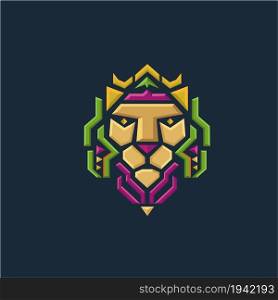 colorful lion geometric tech vector illustration