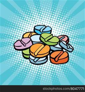 colorful medical pills, sports doping and drugs pop art retro comic book vector illustration