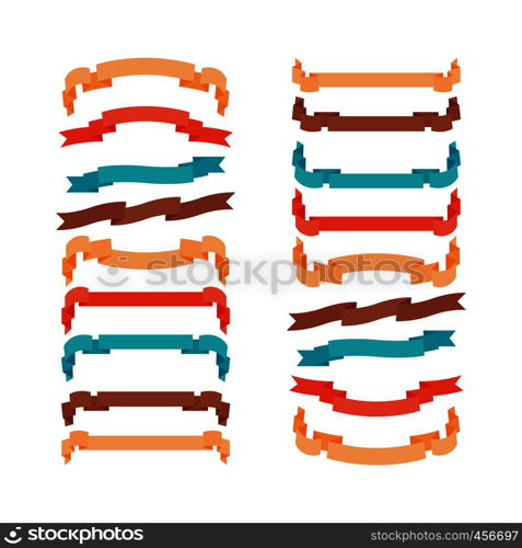 Colorful modern ribbons in trendy style set isolated on white. Vector illustration. Colorful modern ribbons in trendy style